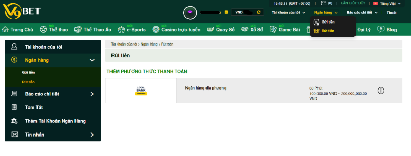 Nhà cái V9bet luôn hỗ trợ xử lý lệnh rút tiền cho các thành viên khá nhanh chóng